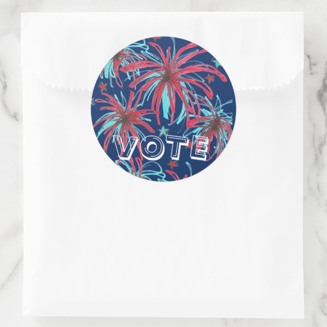 Sticker Rond VOTE Election Day USA Voter Feu d'artifice Patriot (Sac)