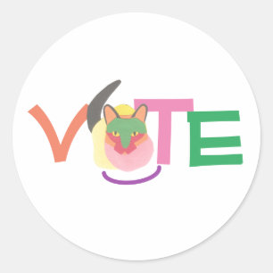 Sticker Rond Vote Félin Heureux GOTV