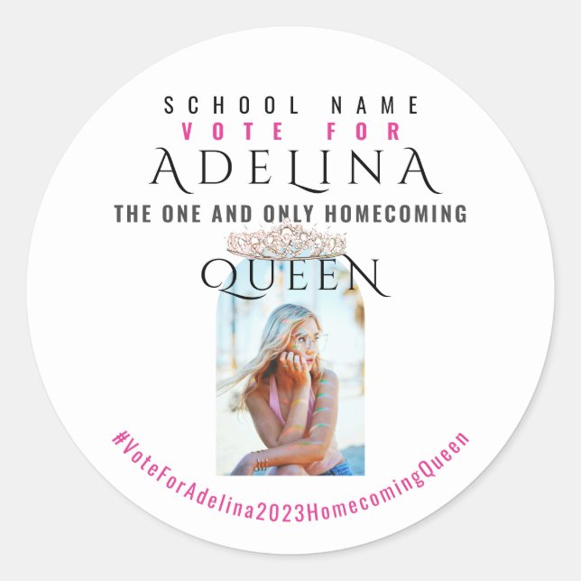 Sticker Rond Vote Homecoming Queen Pink HOCO Photo (Devant)