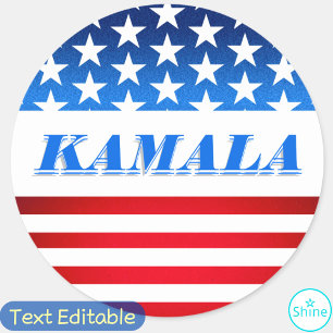 Sticker Rond Vote Kamala Harris Texte Personnalisé USA Drapeau 