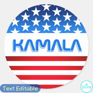 Sticker Rond Vote pour Kamala Harris USA Drapeau Typographie mo