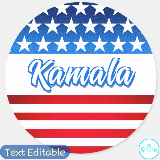 Sticker Rond Vote pour Kamala Harris USA Flag Texte personnalis (Créateur téléchargé)