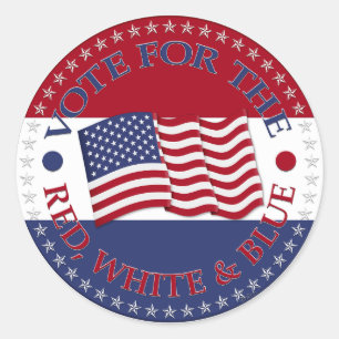 Sticker Rond Vote pour le drapeau rouge, blanc et bleu avec le