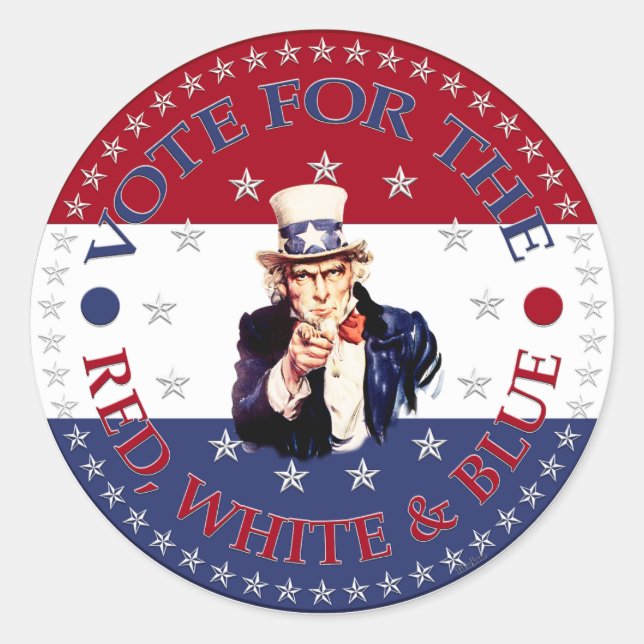 Sticker Rond Vote Pour L'Oncle Rouge, Blanc Et Bleu Sam (Devant)