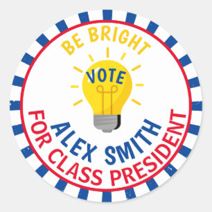 Sticker Rond Vote pour un président de classe Be Bright Vote