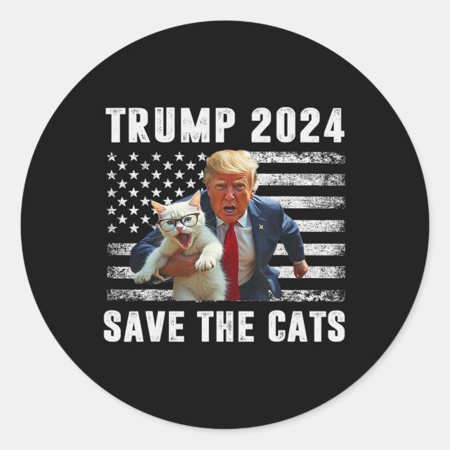 Sticker Rond Vote Trump 2025 Funny Save The Cats  (Devant)