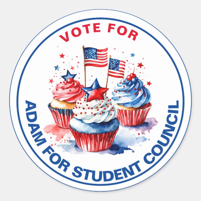 Sticker Rond Voter pour le président de classe : cupcake (Devant)