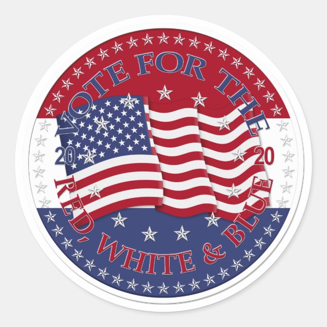 Sticker Rond Votez 2020 pour le drapeau rouge, blanc et bleu (Devant)