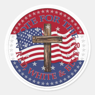 Sticker Rond Votez pour le drapeau à croix rouge, blanc et bleu