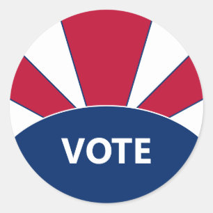 Sticker Rond Votez Red White and Blue Sunburst