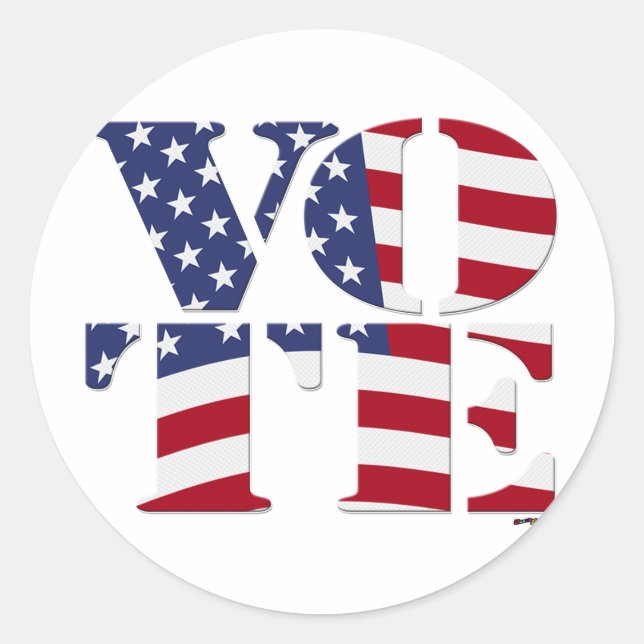 Sticker Rond VOTEZ "V O T E" avec DRAPEAU DES ÉTATS-UNIS (Devant)