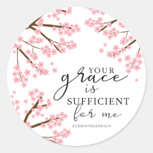 Sticker Rond Votre grâce est Suffisante Bible Cherry Blossoms