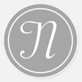 Sticker Rond Votre lettre, Monogramme Personnalisé N Gris initi