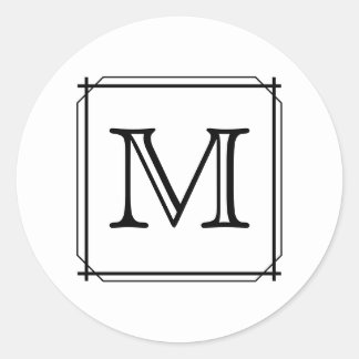 Sticker Rond Votre Lettre. Monogramme personnalisé. Noir et bla