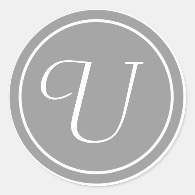 Sticker Rond Votre lettre, Monogramme U, gris initial (Devant)