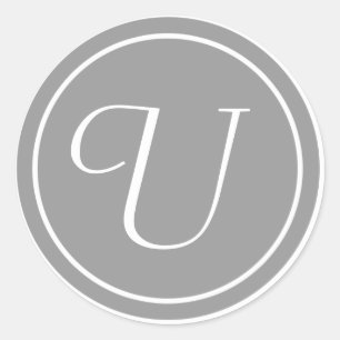 Sticker Rond Votre lettre, Monogramme U, gris initial