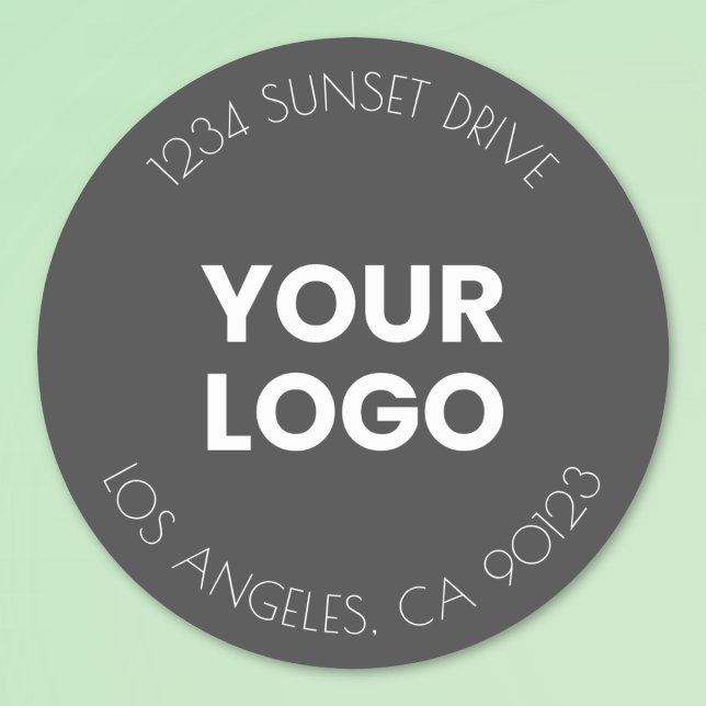 Sticker Rond Votre logo d'entreprise | Adresse en gris foncé et (Créateur téléchargé)