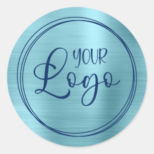 Sticker Rond Votre logo d'entreprise ici Bleu œuf de merle méta