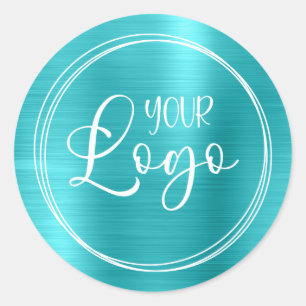 Sticker Rond Votre logo d'entreprise ici Métallic Bleu Aqua