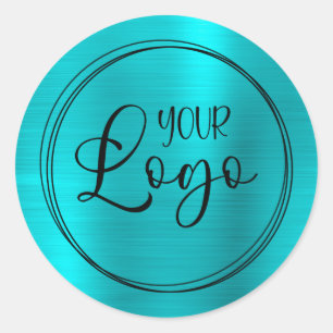 Sticker Rond Votre logo d'entreprise Turquoise Blue Metallic