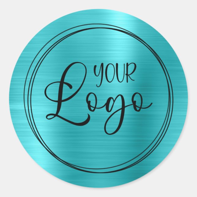 Sticker Rond Votre logo d'entreprise Turquoise Blue Metallic (Devant)
