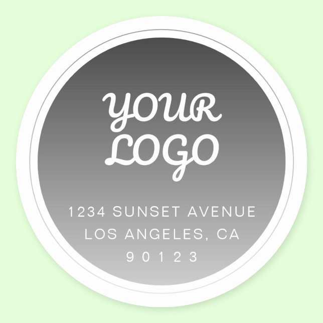 Sticker Rond Votre logo et adresse de retour avec dégradé gris  (Créateur téléchargé)