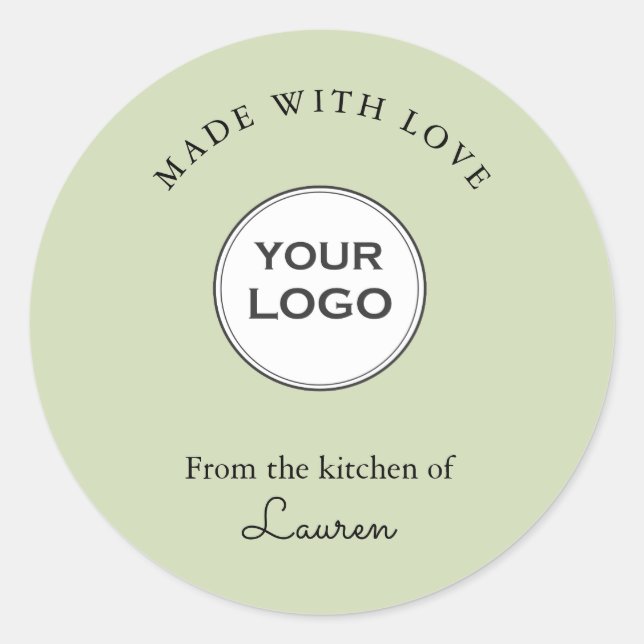 Sticker Rond Votre logo 'Fait avec amour' Vert (Devant)