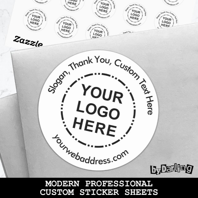 Sticker Rond Votre logo minimaliste, moderne et personnalisé (Logo Modern Custom Sticker Sheets -Photos(Unsplash): TiffanyTertipes(envelope) AugustineWong(table))