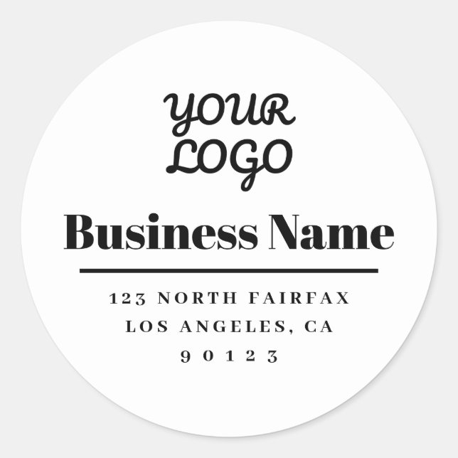 Sticker Rond Votre Logo Modern Return Adresse Blanc & Noir (Devant)