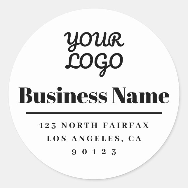 Sticker Rond Votre Logo Modern Return Adresse Blanc & Noir (Devant)