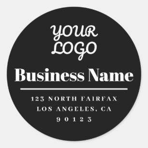 Sticker Rond Votre Logo Moderne Adresse de Retour Noir & Blanc