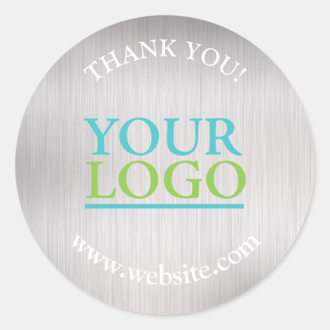 Sticker Rond Votre logo, nom et site Web Promo, Argent brossé (Devant)