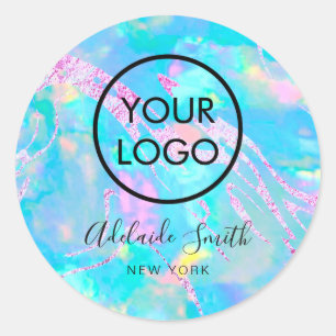 Sticker Rond votre logo sur aqua opal