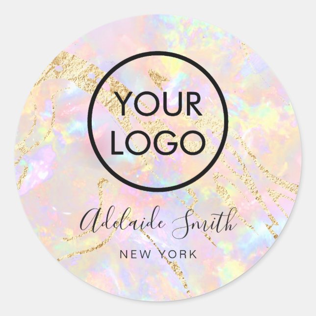 Sticker Rond votre logo sur l'autocollant rond opal rose classi (Devant)