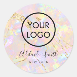Sticker Rond votre logo sur l'autocollant rond opal rose classi