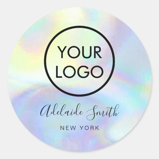 Sticker Rond votre logo sur pastel faux holographe (Devant)