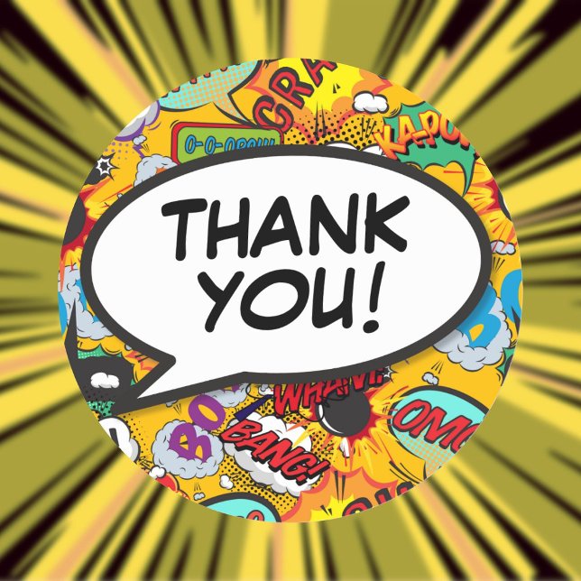 Sticker Rond Votre Merci Message Voix Buble Fun Comique (Your Thank You Message Speech Bubble Fun Comic Classic Round Sticker)