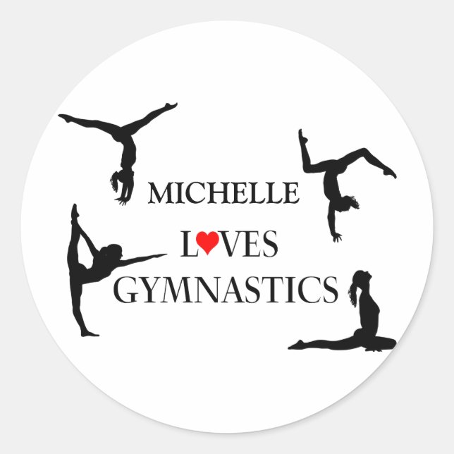 Sticker Rond "VOTRE NOM" Aime La Gymnastique (Devant)