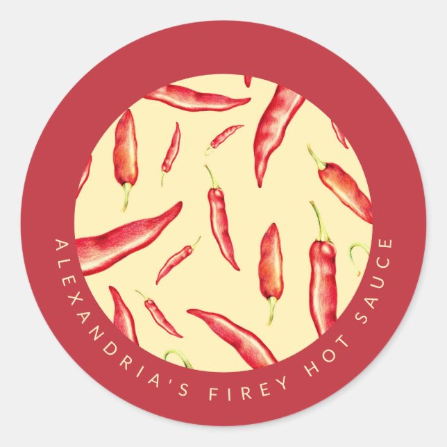 Sticker Rond Votre nom Firey Hot Sauce | Poivrons rouges (Devant)