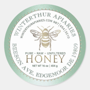 Sticker Rond Votre nom ici Editable Green Honey Jar Bee Étiquet