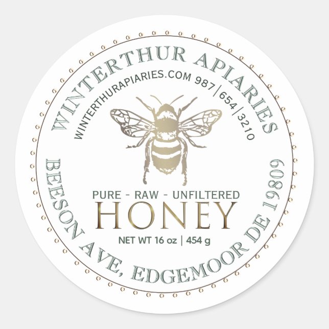 Sticker Rond Votre nom ici Editable Green Honey Jar Bee Étiquet (Devant)