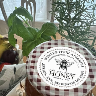 Sticker Rond Votre nom ici Editable White Honey Jar Bee Étiquet