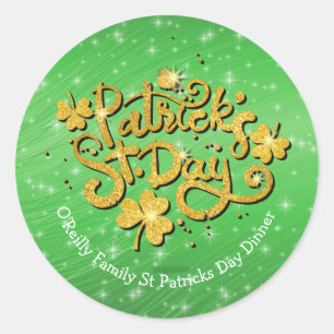 Sticker Rond Votre nom Message Jour de la Saint Patrick Gold Sh