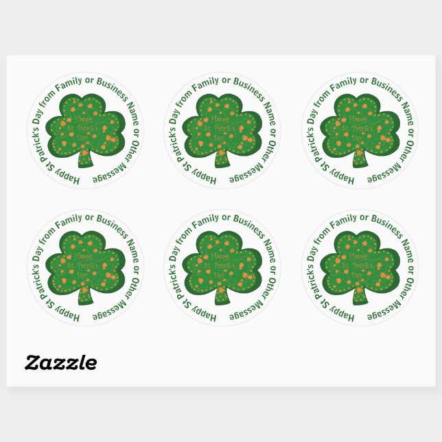 Sticker Rond Votre nom Message Jour de la Saint Patrick Shamroc (Feuille)