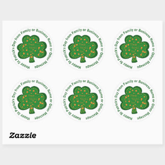 Sticker Rond Votre nom Message Jour de la Saint Patrick Shamroc