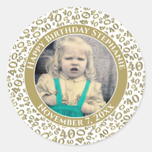 Sticker Rond Votre photo 40th Random Number Motif Gold