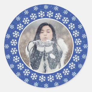 Sticker Rond VOTRE PHOTO dans un cadre de flocon de neige