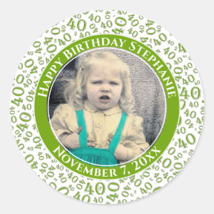 Sticker Rond Votre photo Numéro 40e anniversaire   Vert/Blanc 4