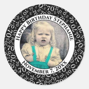 Sticker Rond Votre photo Numéro 70e anniversaire   Noir/Blanc 7