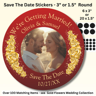 Sticker Rond Votre photo, Sauvegarder la date, Fleurs dorées Ro